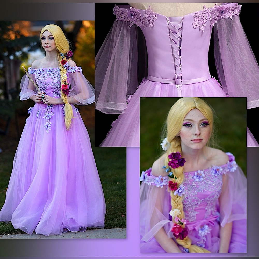 💜Luxury Light Purple Rapunzel Tangled Quinceañera Full Ball Gown Dress, 2